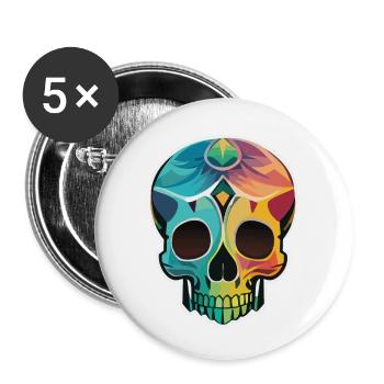 Calavera - Bunter Totenkopf - Art Design - Buttons klein 25 mm (5er Pack) - Weiß - Vorne