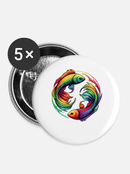 Fische Sternzeichen Rätselhaftes Regenbogen-Design - Buttons klein 25 mm (5er Pack) - Weiß