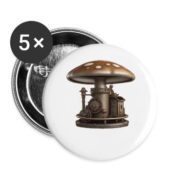 Steampunk champignon cèpes nature automne chanterelle - Lot de 5 petits badges (25 mm) - blanc - Devant
