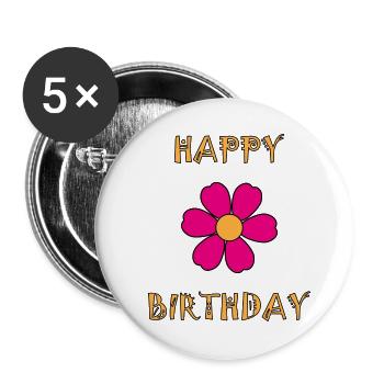 HAPPY BIRTHDAY. HAPPY BIRTHDAY. ANNIVERSARY. - Buttons small 1''/25 mm (5-pack) - white - Front