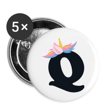 Einhorn-Buchstabe Regenbogenstyle "Q" | be unique - Buttons klein 25 mm (5er Pack) - Weiß - Vorne