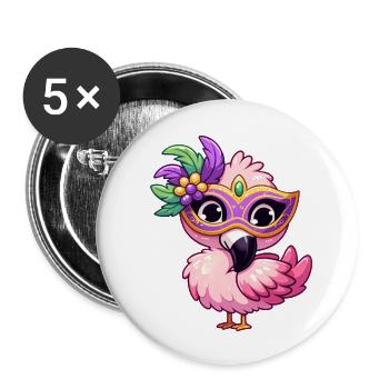Mardi Gras Comic Flamingo - Lot de 5 petits badges (25 mm) - blanc - Devant