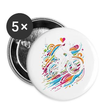 Lebendiges Mountainbike-Splash-Design - Buttons klein 25 mm (5er Pack) - Weiß - Vorne
