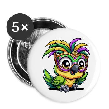Perroquet Mardi Gras, Plumage Coloré - Lot de 5 petits badges (25 mm) - blanc - Devant