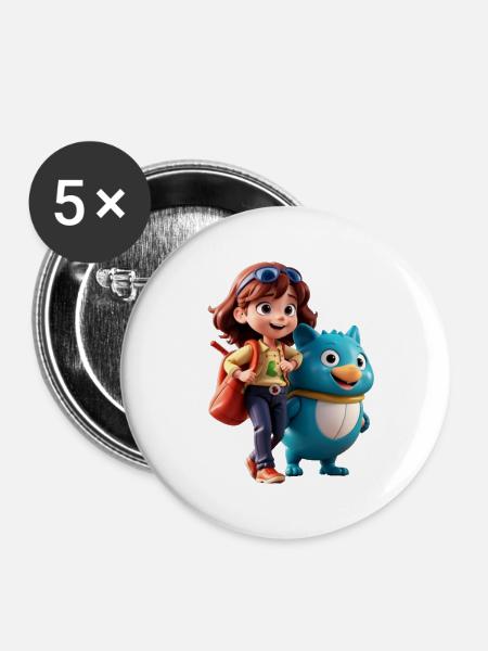 Mädchen mit freundlichem Begleiter - Buttons klein 25 mm (5er Pack) - Weiß