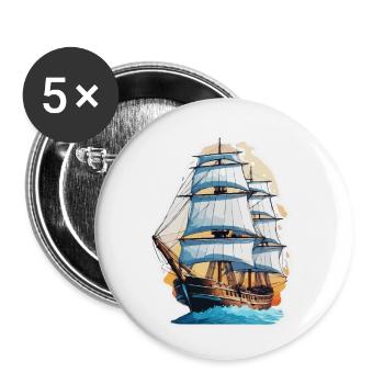 Bateau pirate / Bateau / Mer / Océan / Vagues - Lot de 5 petits badges (25 mm) - blanc - Devant