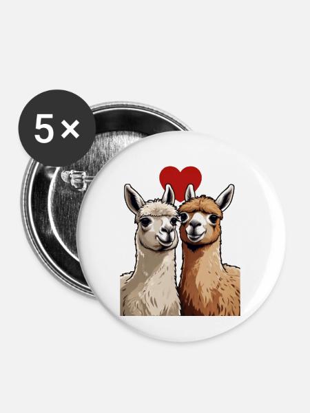 Verliebte Lamas - Buttons klein 25 mm (5er Pack) - Weiß
