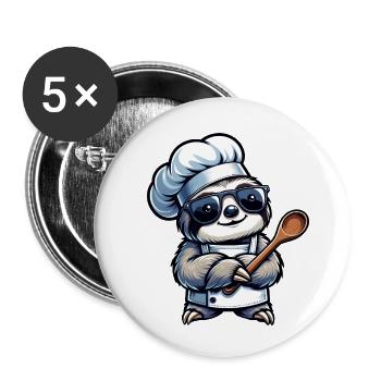 Süßes Faultier Koch Comic-Design - Buttons klein 25 mm (5er Pack) - Weiß - Vorne