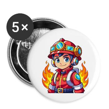 Héros en rouge le pompier - Lot de 5 petits badges (25 mm) - blanc - Devant