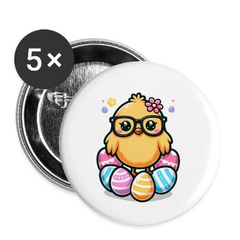 Nerd Pâques Mignon poussin de Pâques avec des lunettes - Lot de 5 petits badges (25 mm) - blanc - Devant