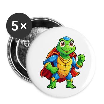 Mega Cute Superhero Turtle - Buttons small 1''/25 mm (5-pack) - white - Front