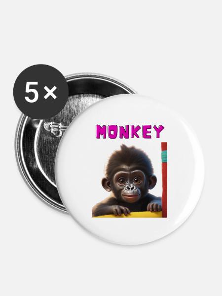 Monkey - Buttons klein 25 mm (5er Pack) - Weiß