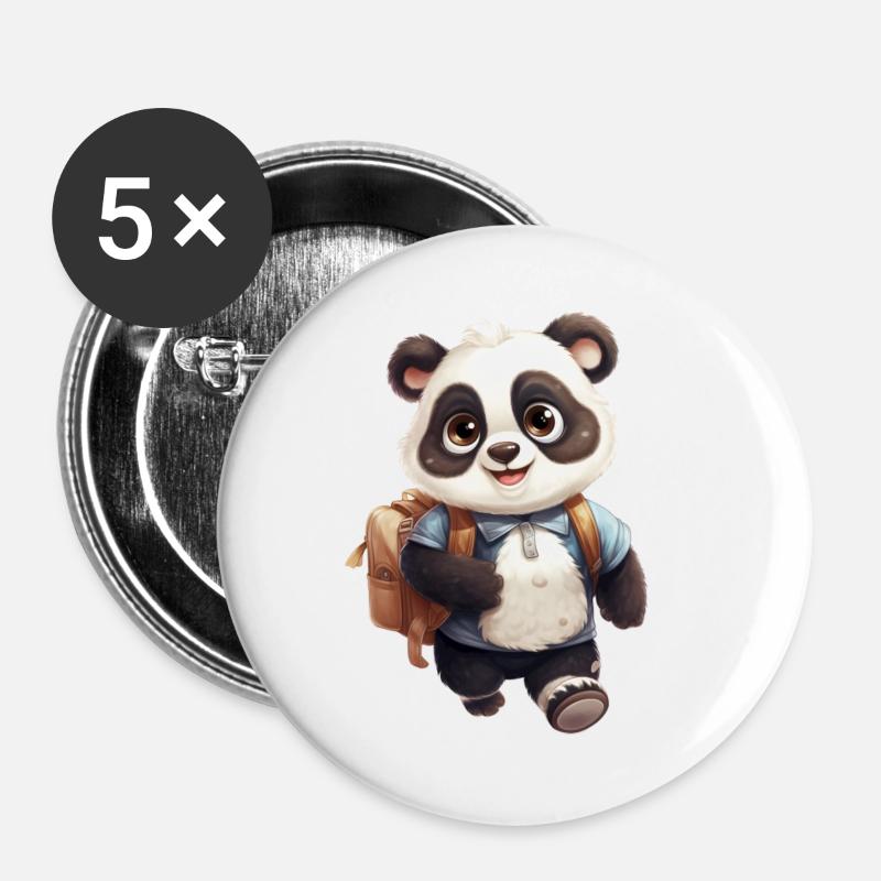 Panda Moritz - Lot de 5 petits badges (25 mm) - blanc