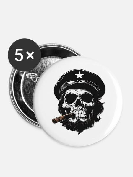 Che Schädel - Buttons klein 25 mm (5er Pack) - Weiß