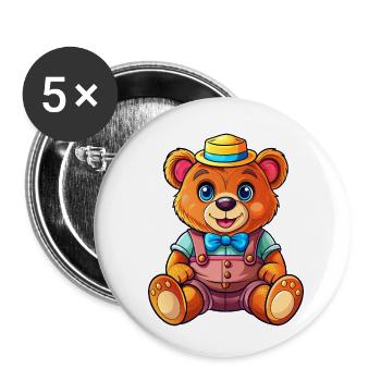 Ours en peluche avec chapeau - Lot de 5 petits badges (25 mm) - blanc - Devant