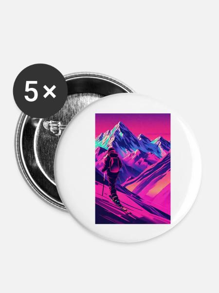 Skifahren - Buttons klein 25 mm (5er Pack) - Weiß
