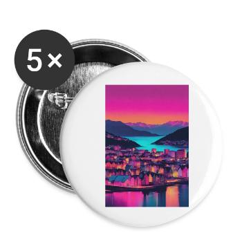 Ville colorée sur le lac de montagne - Lot de 5 petits badges (25 mm) - blanc - Devant