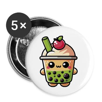 Thé au lait Kawaii Boba mignon - 3 - Lot de 5 petits badges (25 mm) - blanc - Devant