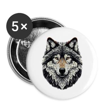 Loup dans le style mosaïque - Lot de 5 petits badges (25 mm) - blanc - Devant