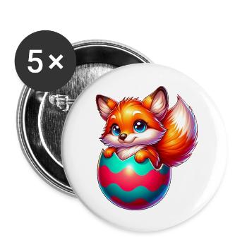 Schlüpfender Rotfuchs aus Osterei - Buttons klein 25 mm (5er Pack) - Weiß - Vorne