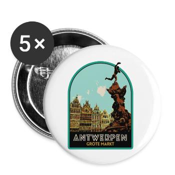 Picturesque illustration of the Grand Place - Buttons small 1''/25 mm (5-pack) - white - Front