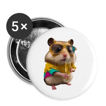 Chilliger Hamster mit Sonnenbrille und Sekt - Buttons small 1''/25 mm (5-pack) - white - Front