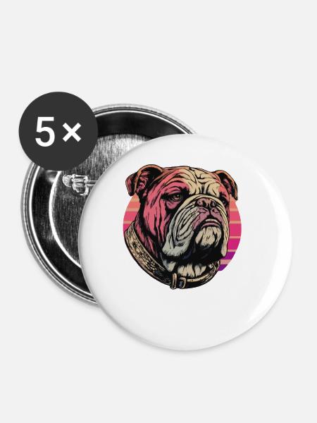 Stilvoller Bulldoggen-Kunstdruck - Buttons klein 25 mm (5er Pack) - Weiß