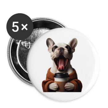 Eine müde Französische Bulldogge mit Kaffee - Buttons klein 25 mm (5er Pack) - Weiß - Vorne