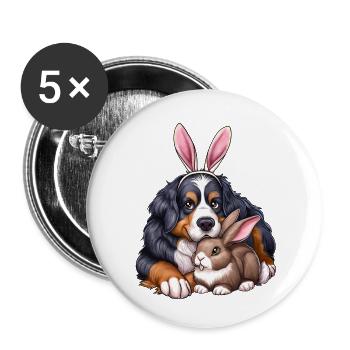 Berner Sennenhund und Hase - Buttons klein 25 mm (5er Pack) - Weiß - Vorne