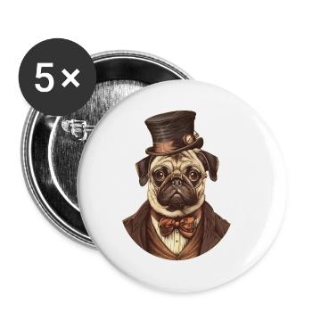 Steampunk Pug - Buttons small 1''/25 mm (5-pack) - white - Front