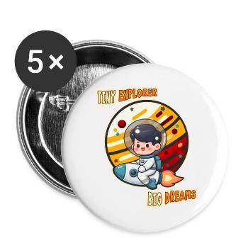 Petit explorateur, enfant astronaute sur des fusées - Lot de 5 petits badges (25 mm) - blanc - Devant