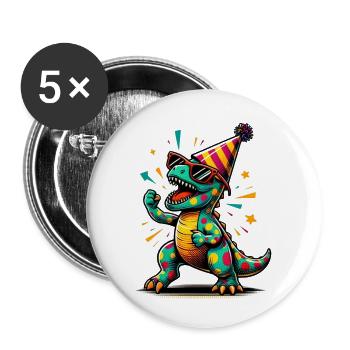 Dino de fête - Lot de 5 petits badges (25 mm) - blanc - Devant