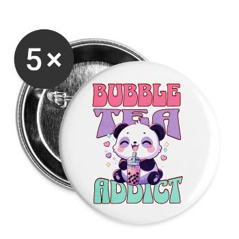 Bubble Tea Addict Cute Kawaii Panda Drinking Boba - Buttons small 1''/25 mm (5-pack) - white - Front
