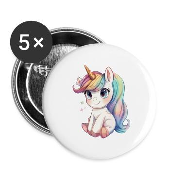 licorne - Lot de 5 petits badges (25 mm) - blanc - Devant