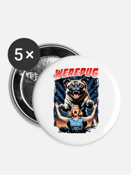 werepug - Buttons klein 25 mm (5er Pack) - Weiß