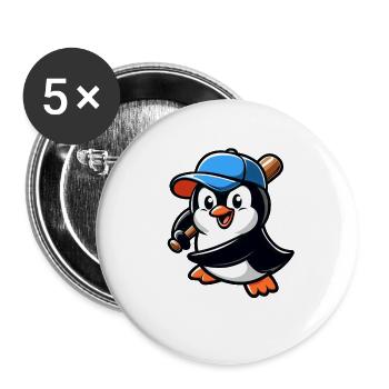 Pinguin Baseballspieler Action - Buttons klein 25 mm (5er Pack) - Weiß - Vorne