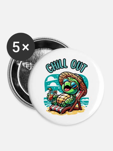 Schildkröte Chill Out - Buttons klein 25 mm (5er Pack) - Weiß