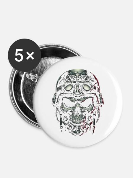 Pilotenschädel Pilot - Buttons klein 25 mm (5er Pack) - Weiß