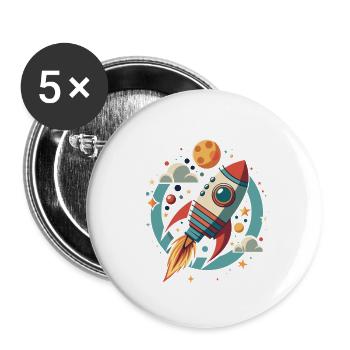 RAKETE IM WELTRAUM - Buttons klein 25 mm (5er Pack) - Weiß - Vorne