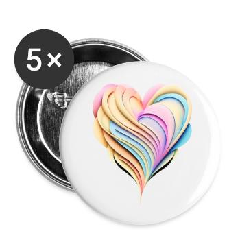 Pastel rainbow heart in 3D look - Buttons small 1''/25 mm (5-pack) - white - Front