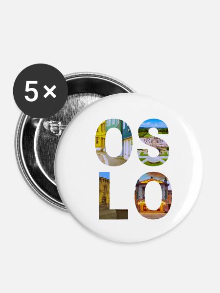 Oslo, Norwegen - Buttons klein 25 mm (5er Pack) - Weiß