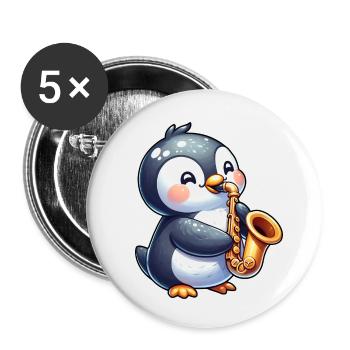Penguin Saxophonist Jazz Concert - Buttons small 1''/25 mm (5-pack) - white - Front