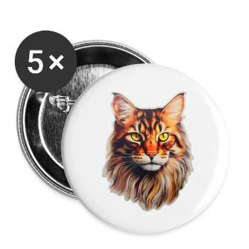 Maine Coon Cat Head - Buttons small 1''/25 mm (5-pack) - white - Front