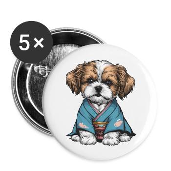 Shih Tzu In Kimono - Buttons small 1''/25 mm (5-pack) - white - Front