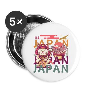 Shogun-Katze, winkende Pfote, Ramen und Kranich - Buttons klein 25 mm (5er Pack) - Weiß - Vorne