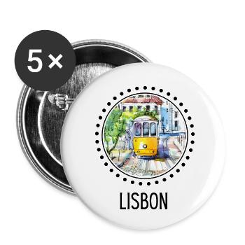 Lisbon Tram Shirt for Portugal Lovers - Buttons small 1''/25 mm (5-pack) - white - Front