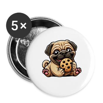 Pug Cookie Sweet Dessert Biscuit - Buttons small 1''/25 mm (5-pack) - white - Front