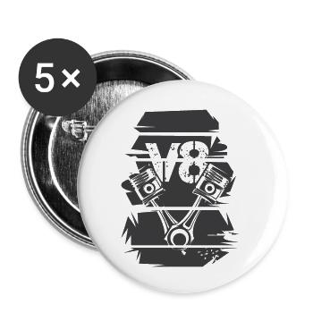 Rétro V8 Voiture Musclecars Moteur Vintage Icon Logo - Lot de 5 petits badges (25 mm) - blanc - Devant