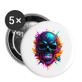 Skull - Buttons small 1''/25 mm (5-pack) - white - Front