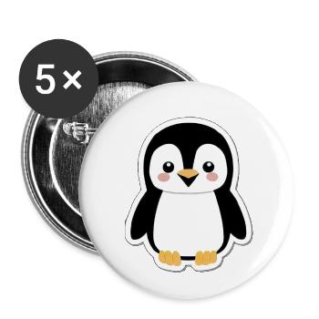Autocollant pingouin - Lot de 5 petits badges (25 mm) - blanc - Devant